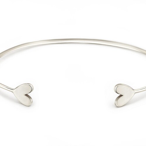 Open Cuff Heart Bracelet, Dainty Gold Cuff, Double Heart Bangle, Stacking Bracelet, Everyday Bracelet, Gold Bracelet shops for Women