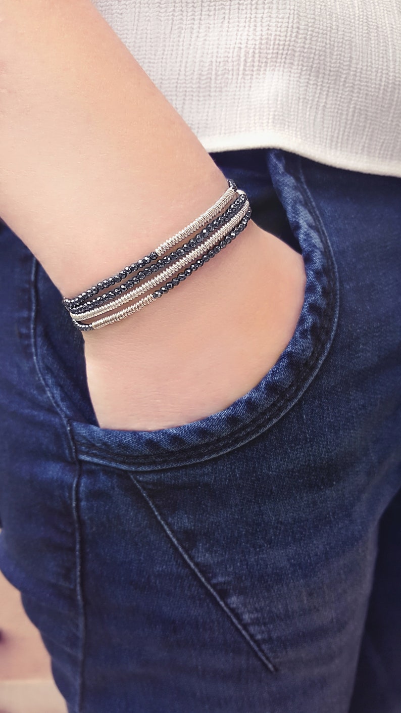 Hematite Bead Bracelet Layering Jewelry Seed Bead Bracelet Etsy