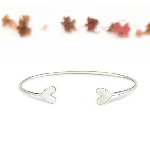 Open Cuff Heart Bracelet, Dainty Gold Cuff, Double Heart Bangle, Stacking Bracelet, Everyday Bracelet, Gold Bracelet shops for Women
