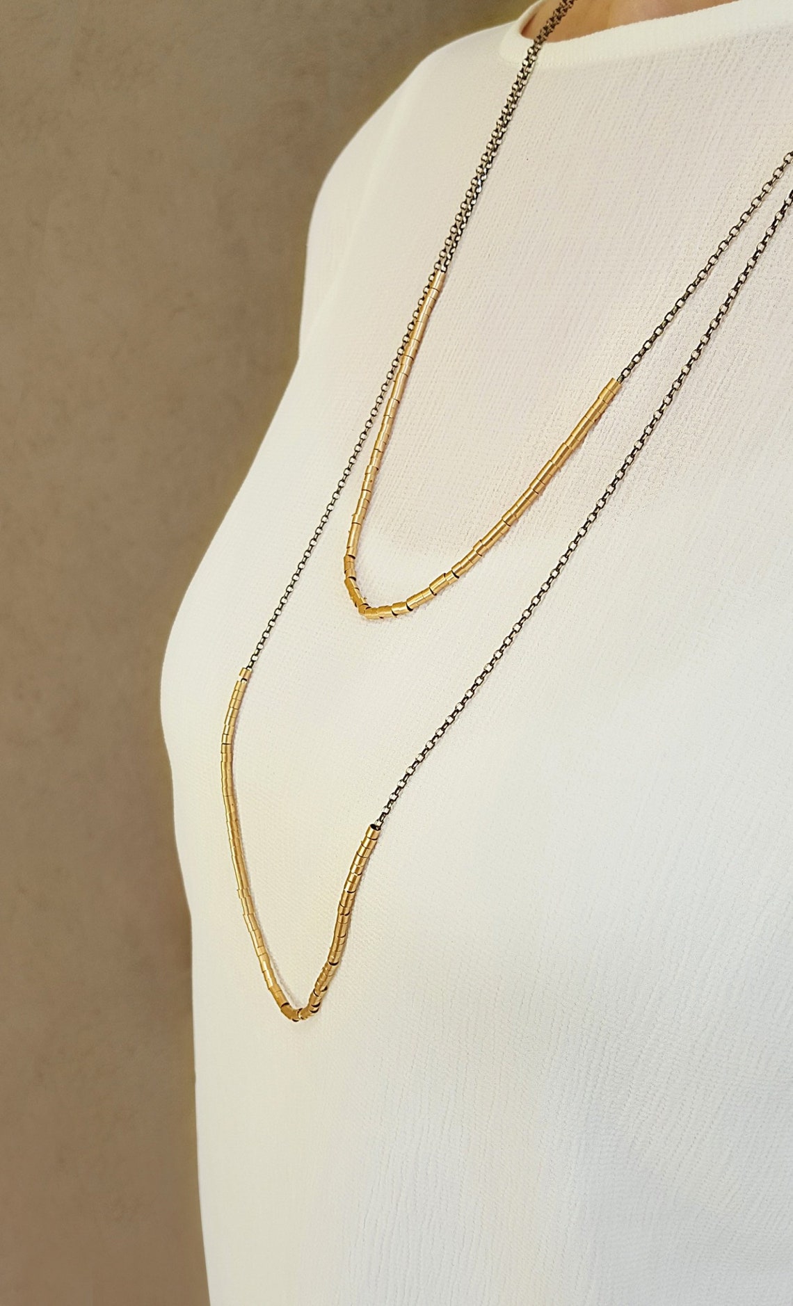 Elegant Long Necklace Layered and Long Necklace Mixed Metal Etsy Israel