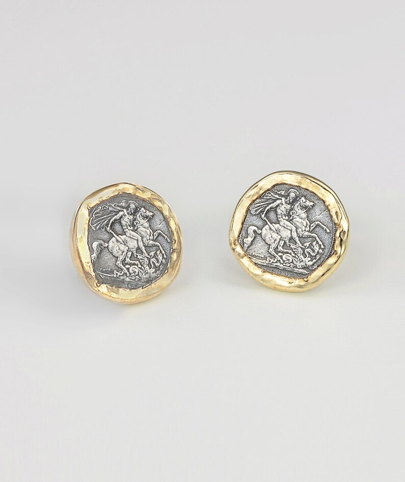 Saint Slaying the Dragon Coin Stud Earrings British Etsy
