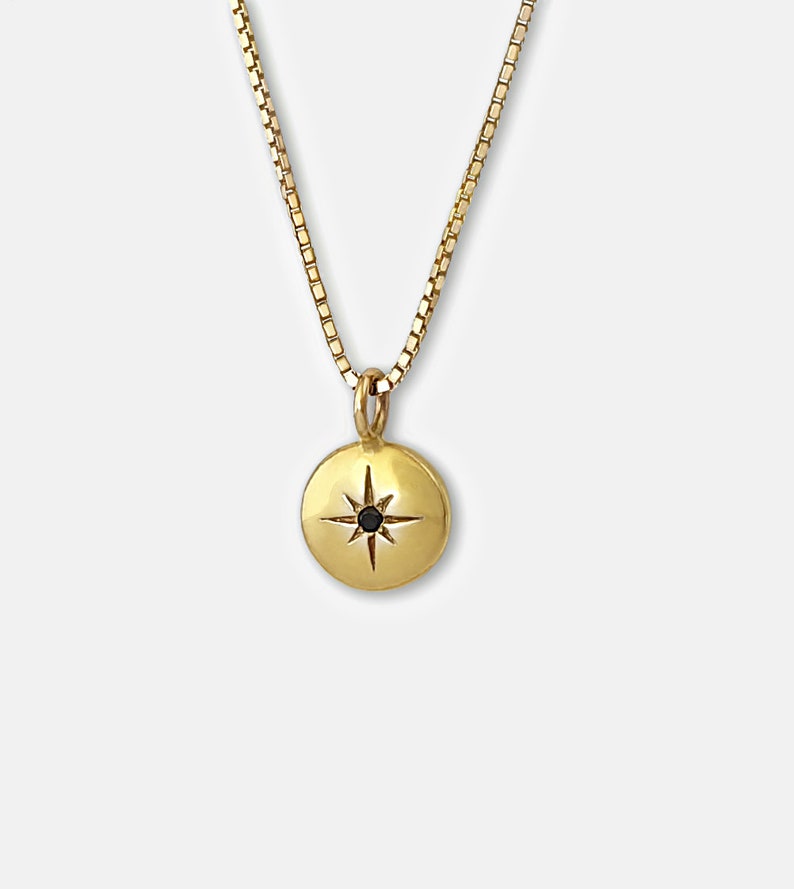 14K Gold Compass Necklace Dainty Gold Necklace Etsy