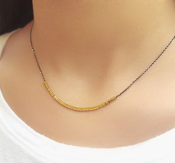 Minimalist Mixed Metal Choker Sterling Silver Chain 14K Gold Filled Tube Necklace Layering Necklace Mixed Metal Tube Necklace