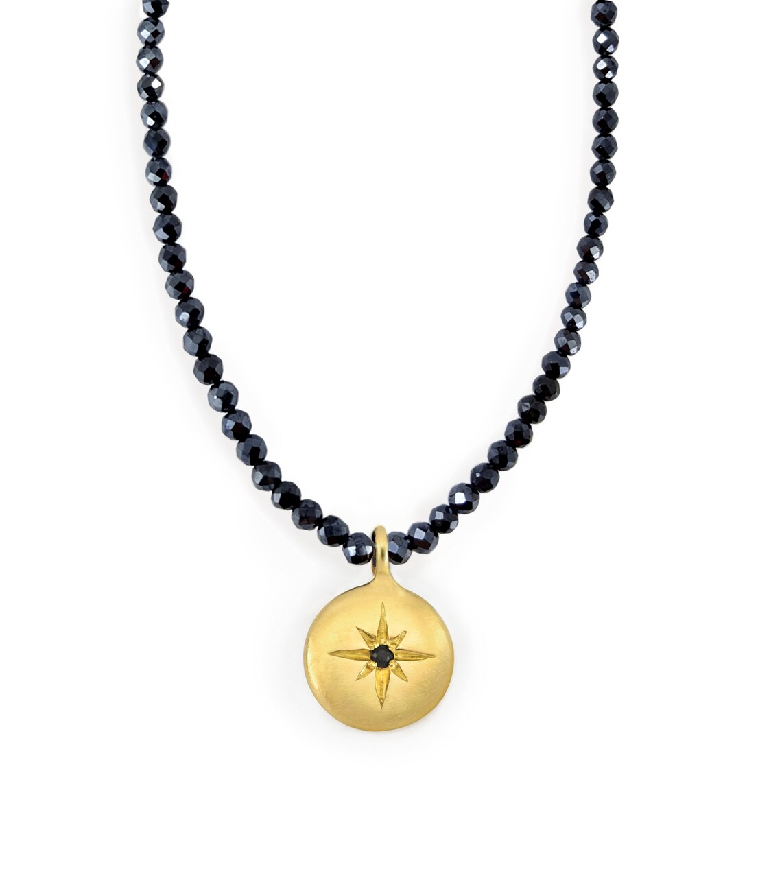 Gold Compass Necklace Black Spinel Necklace Dainty Beaded Etsy