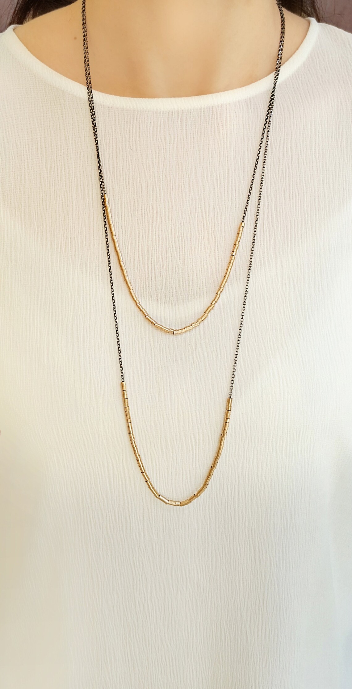 Elegant Long Necklace Layered and Long Necklace Mixed Metal Etsy Israel