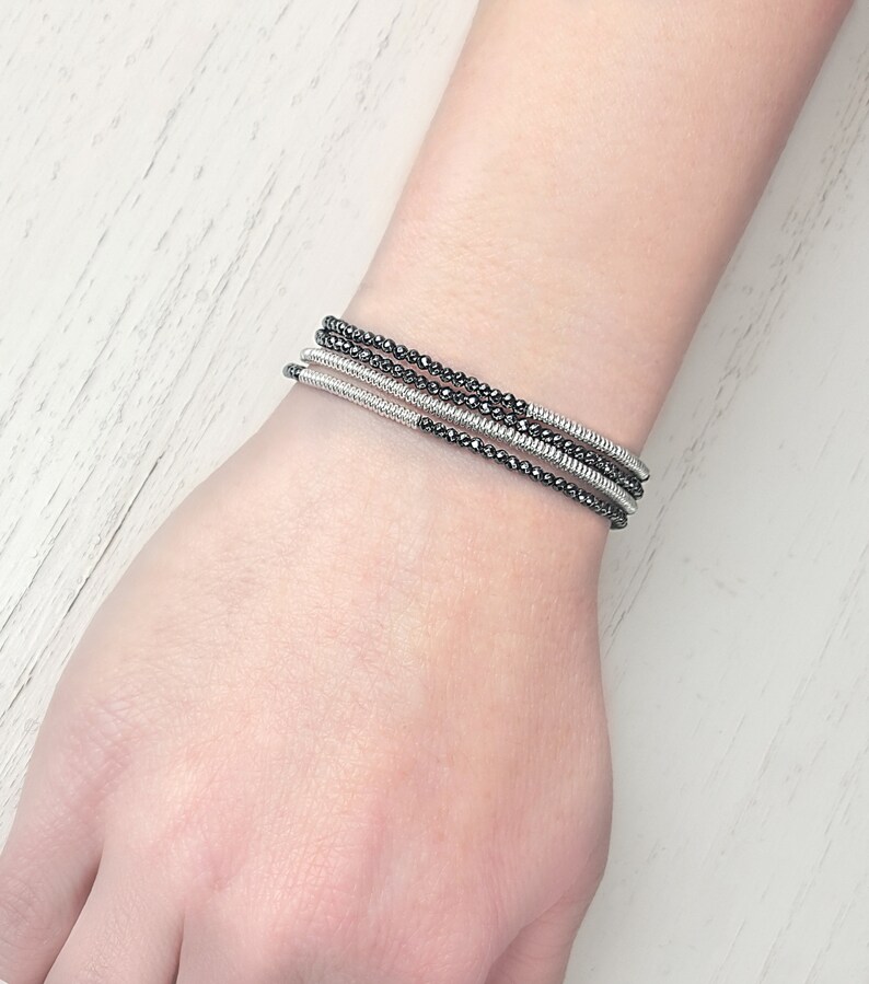 Hematite Bead Bracelet Layering Jewelry Seed Bead Bracelet Etsy