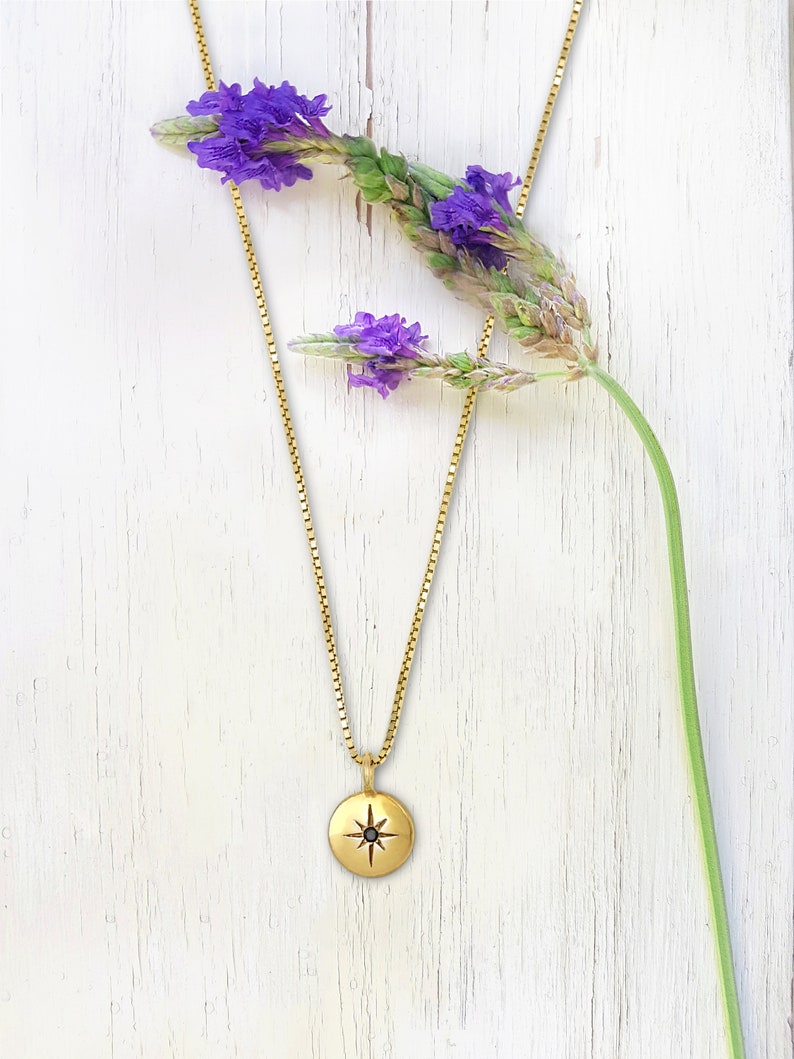 14K Gold Compass Necklace Dainty Gold Necklace Etsy