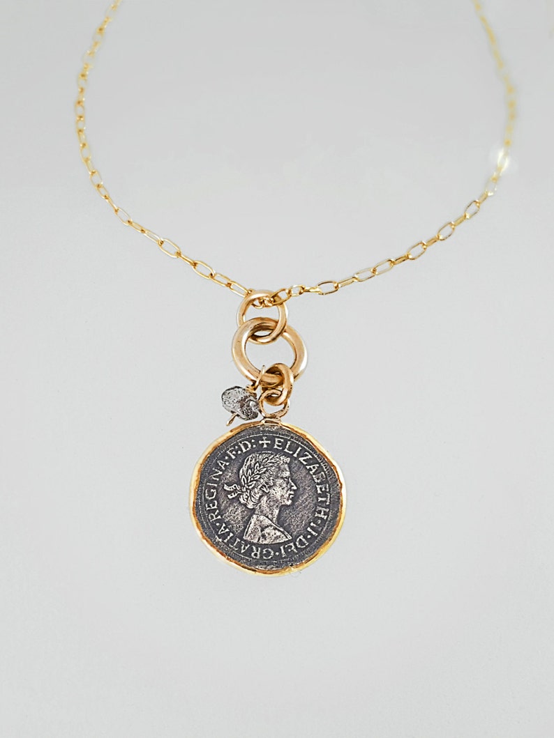 Queen Elizabeth Coin Necklace Oxidized Silver Coin Pendant Etsy