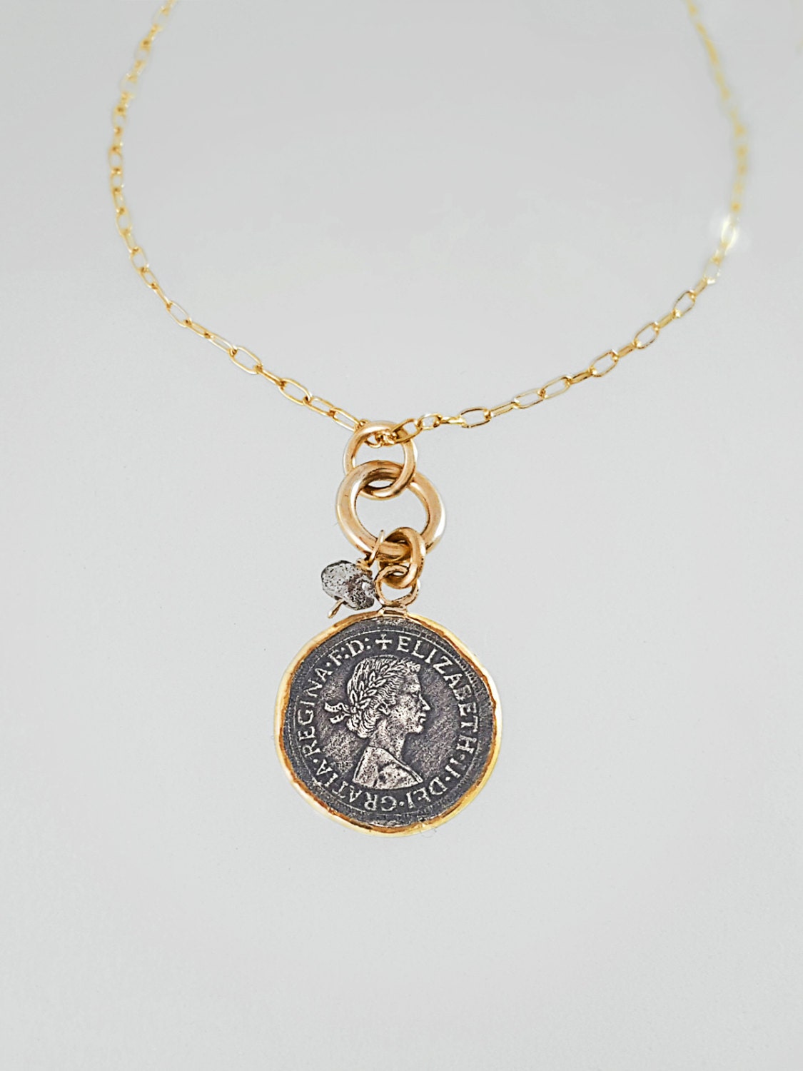 Queen Elizabeth Coin Necklace Oxidized Silver Coin Pendant Etsy