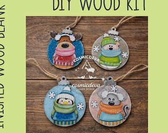DIY Wood Animal Ornaments, Christmas Craft Kit, Ready to Paint Sweater Scarf Blanks