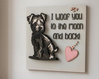 3D Wooden Terrier Dog Wall Decor: I Woof You Sign