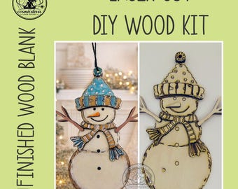 Layered Wood Snowman Ornament • Scarf Hat Christmas Craft (DIY Kit or Painted)