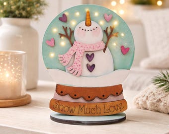 Lighted Snowman Snow Globe Shelf Sitter, Layered Wood Christmas Decor