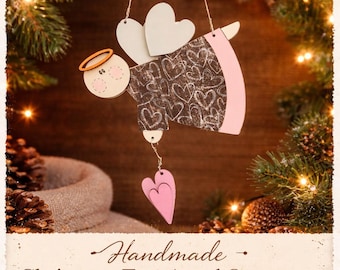 Handmade Wooden Flying Angel Ornament – Rustic Christmas Décor