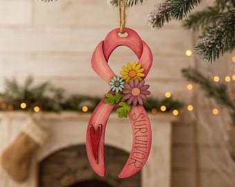 Breast Cancer Awareness Survivor Gift – Pink Ribbon Christmas Ornament – Inspirational Keepsake