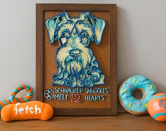 Personalized 3D Schnauzer Dog Wall Decor: Layered Wood Frame