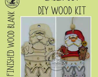 Hand-Painted Wooden Santa Ornament • Whimsical Holiday Decor, Bunny Slippers Kris Kringle