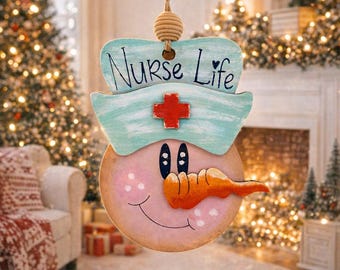 Hand-Painted Wooden Nurse Snowman Ornament • Nurse Life Christmas Decor