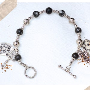 Saint Michael Catholic Rosary Bracelet, in Zebra Stone and Stainless Steel Beads, Gifts for Mom, Confirmation or Choose A Saint