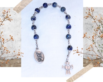 St. Michael, Christopher Chaplet, One Decade Pocket Rosary in Natural Lapis Lazuli, Catholic Gift for Confirmation or Choose Other Saint