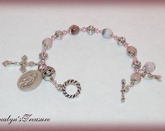 St. Peregrine Rosary Bracelet in Natural Opal, Rosary Bracelet, Opal Bracelet, October Birthstone, or Choose Saint, Charm and Wrist Size