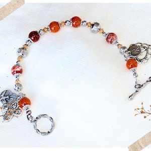 Holy Spirit with Four Way Cross Rosary Bracelet in Fire Agate and Stainless Steel Beads, Gifts for Mom, Confirmation, or Customize