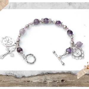 Saint Peregrine Third Class Relic Rosary Bracelet in Stainless Steel & Amethyst Beads, Catholic Mom, Cancer Patient, Jewelry, Confirmation