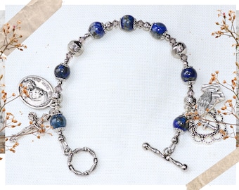 St. Teresa of Calcutta Catholic Rosary Bracelet, Lapis Lazuli, Stainless Steel Beads, Mom Gift, Confirmation, Birthday, RCIA, Or Customize