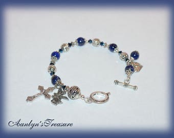 Personalized St. Michael Rosary Bracelet in Lapis Lazuli, Rosary Bracelet, Choose Saint, Charm & Wrist Size, Catholic Rosary, Lapis Bracelet