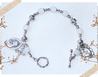 Our Lady of Guadalupe Rosary Bracelet in Cracked Crystal and Stainless Steel Beads, Gifts for Mom, Confirmation, or Choose A Saint