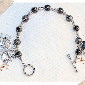 Ecce Homo Bracelet for Catholic, Non-Catholic Christian, Hematite and High Quality Gunmetal Beads, Gift for Mom, Wedding, Birthday, Easter