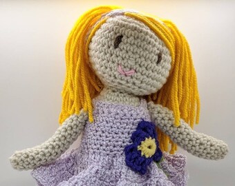 Lavendar ballerina doll with flower, crochet doll, yarn amigurumi doll, blonde hair doll, crochet tutu, purple crochet, baby shower, Marlee