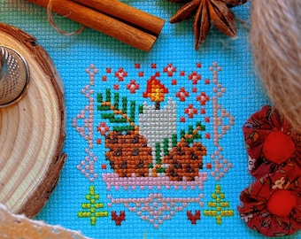 Christmas Cross Stitch Pattern: Pinecone & Candle Hygge Moment - Julekorssting til Juletid, Hexmas, og Holidays