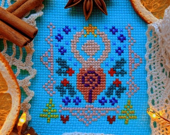 Christmas Goddess Cross Stitch Pattern: Pagan Gaia Design (Digital PDF)