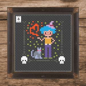 Non Binary Witch & Familiar Cross Stitch Pattern