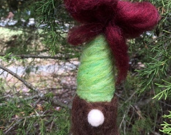 Needle Felted Gnome Ornament-- Big Bow, Christmas Ornament