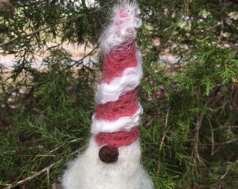 Needle Felted Gnome Ornament-- Pink with Locks, Christmas Ornament
