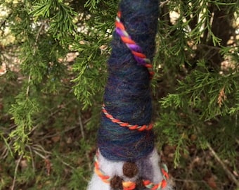 Gnome Ornament-- Blue with Yarn, Christmas Ornament