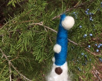 Gnome Ornament-- Blue with Snowballs, Christmas Ornament