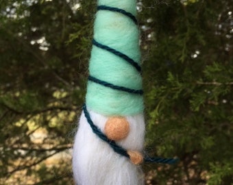 Gnome Ornament-- Icy Blue with yarn, Christmas Ornament