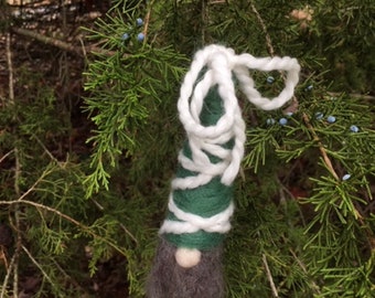 Gnome Ornament-- Green with Bow, Christmas Ornament
