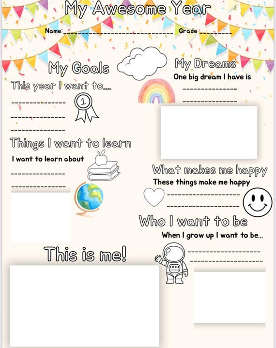 Kids' Vision Board Printable – Interactive Coloring PDF + Editable Canva Link | Goal Setting for Kids | Growth Mindset Activity
