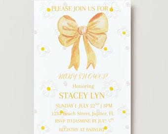 Zaproszenie na Baby Shower w kolorze maślano-żółtym | Zaproszenie neutralne pod względem płci | Miękkie pastelowe Baby Shower | Natychmiastowe pobranie LUB edytowalny szablon Canva