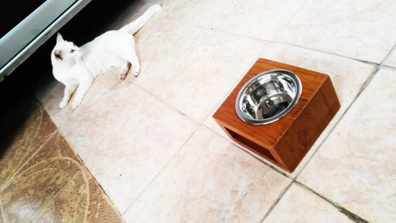 Handcrafted Wood Cat Dog Bowl Pet Feeding Standmodern Etsy