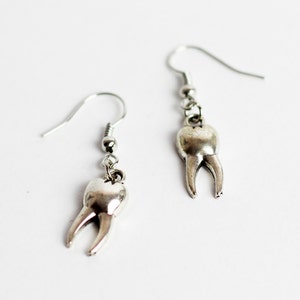 Silver Tooth Earrings, Unique Jewelry, Teeth Jewellery, Alternative Grunge Punk Hippie Gothic, Creepy Design image 2