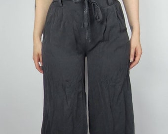 Vintage Schwarze Culottes S, Sommer Hose Weites Bein, Midi Länge, Stoffhose