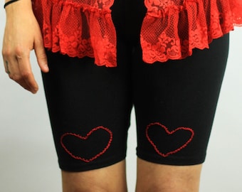 UPCYCLED VINTAGE Leggings XS, Bestickte Kurze Radlerhose Rote