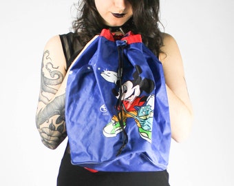 Vintage Blue Red Gym Bag, Backpack Mickey Mouse, Cross Body Bag Swimming Sport Wetbag