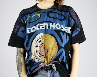 Vintage DIE TOTEN HOSEN Bandshirt, German Punkband, 80s 90s Rare Punk Shirt, Abstract Colorful Pattern