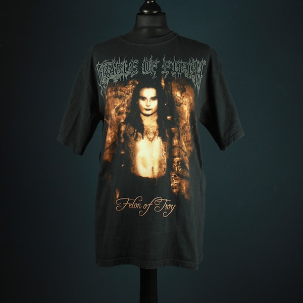 Vintage CRADLE OF FILTH Bandshirt M, Felon Of Troy, Big Backprint The Face That Launched A Thousand Shits, Rare Extreme Metal Goth Tshirt